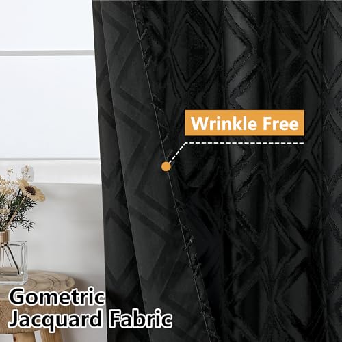 OWENIE Black Shower Curtain Set, 36"W x 72"L, Boho Design with Hooks