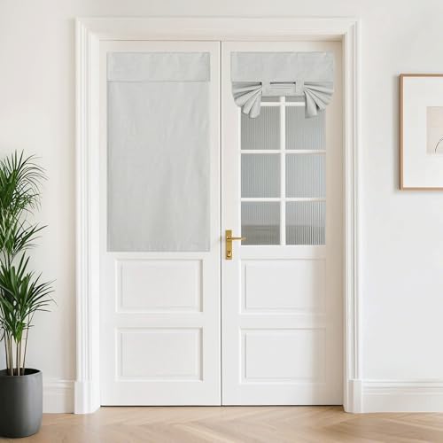 NICETOWN 100% Blackout Linen French Door Curtain, 26"W x 50"L - Light Grey