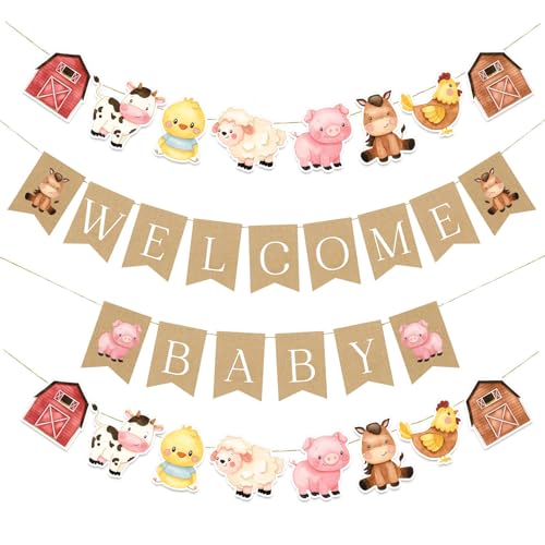 Farm Animal Baby Shower Banner - Welcome Baby Party Decoration Supplies