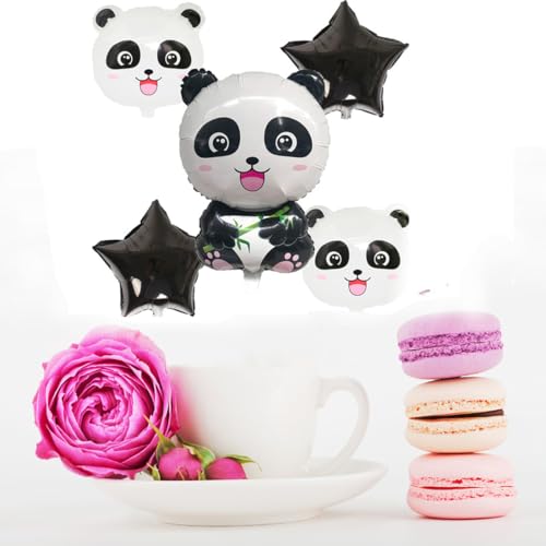 5 Pack Black Star Panda Foil Balloons for Kids' Parties