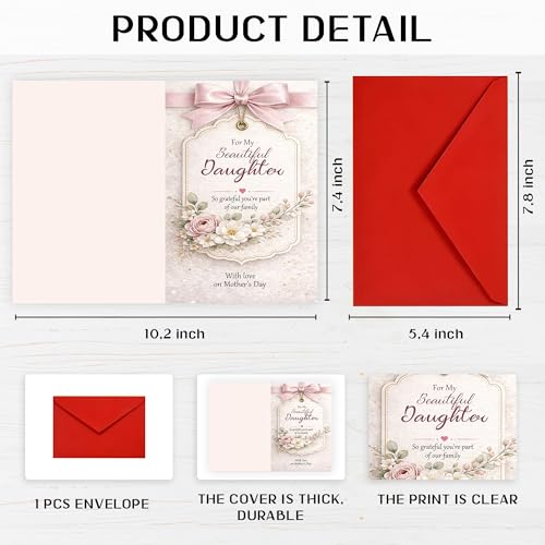 Elegant Mother's Day Card for Daughter with Red Envelope