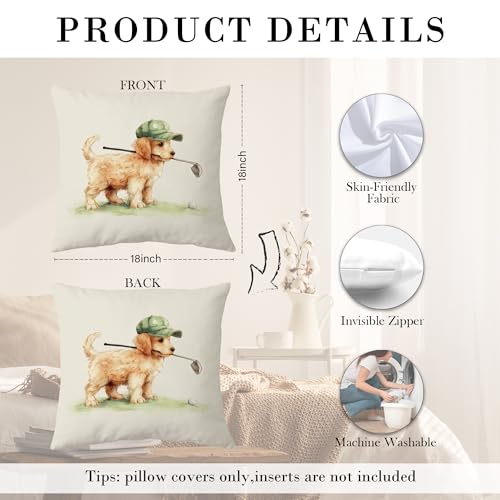 Funny Golf Golden Retriever Pillow Cover 18x18 - Golf-5