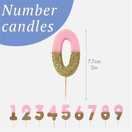 Pink Number 4 Candle with Gold Glitter for Birthday Cake Topper