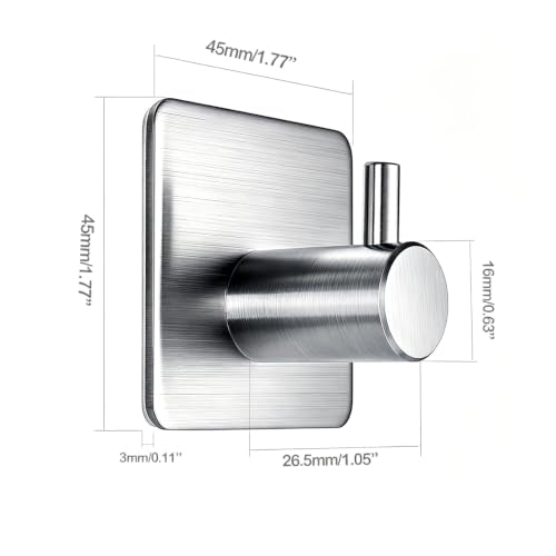 Fotosnow Adhesive Stainless Steel Wall Hooks - 15lb Heavy Duty Silver (4-Pack)