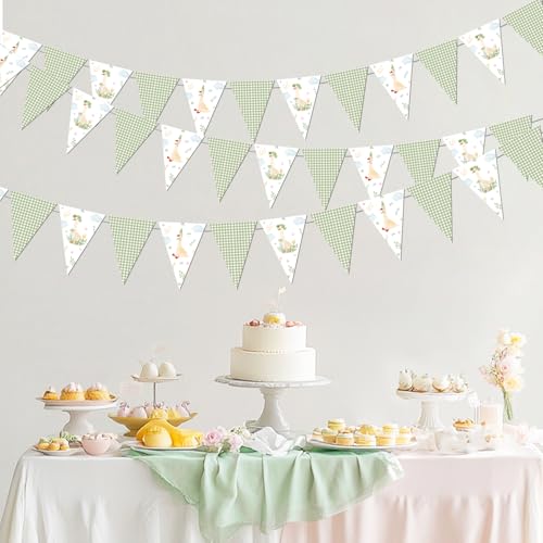 Goose Pennant Banner - 3Pcs Green Gingham Bunting Flags for Parties