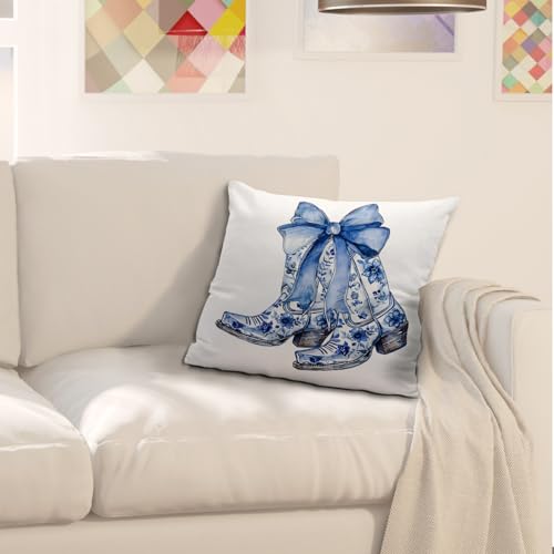 Chinoiserie Western Pillow Cover - Blue Coquette Bows 18x18