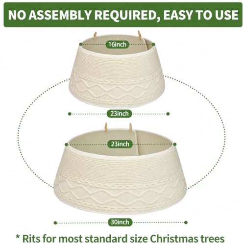 Cream Knit Christmas Tree Collar - Large 23-30 Inch Holiday Decor