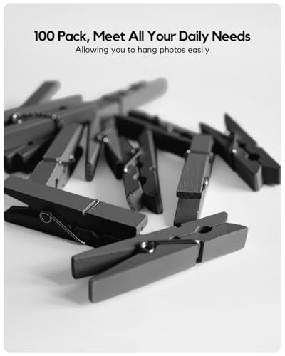 SF SOONEAT 1.9-Inch Black Wooden Clothespins - 100 Pack Mini Craft Clips