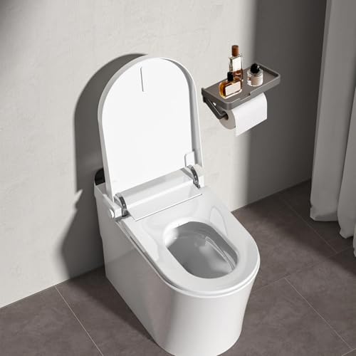 LERAO Adhesive Toilet Paper Holder with Phone Shelf - Matte Black Aluminum