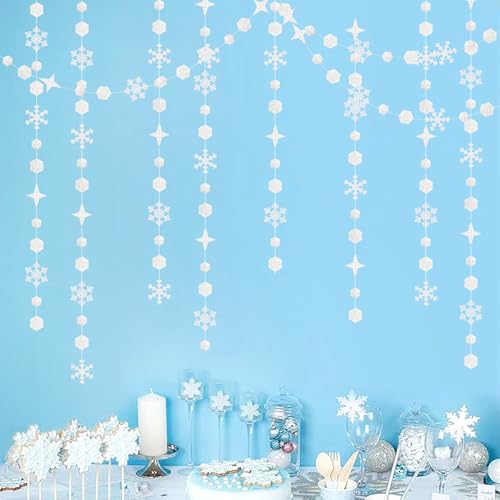 Snowflake Snow White Silver Christmas Party Decorations Streamers - 52Ft Winter Wonderland Garland - Glitter Silver Variation