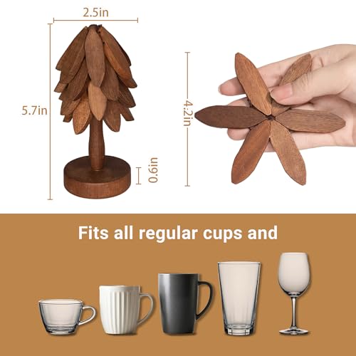 Yuoyar Medium Wooden Tree-Shaped Coasters Set for Coffee Table