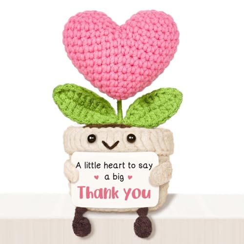 Thank You Gift for Women – Handmade Crochet Pink Heart Flower
