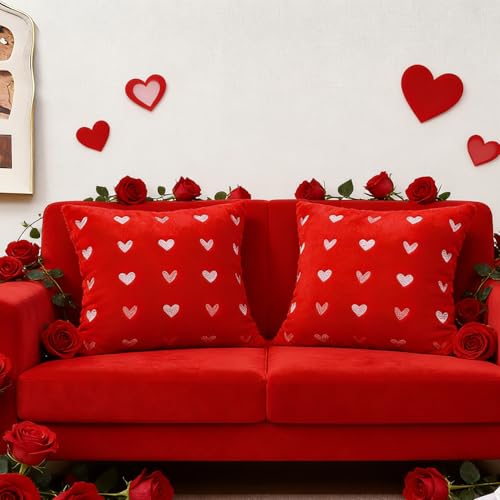 Mtruil Heart Throw Pillow Covers Set of 2, 18x18 Inch Faux Fur - Style 16