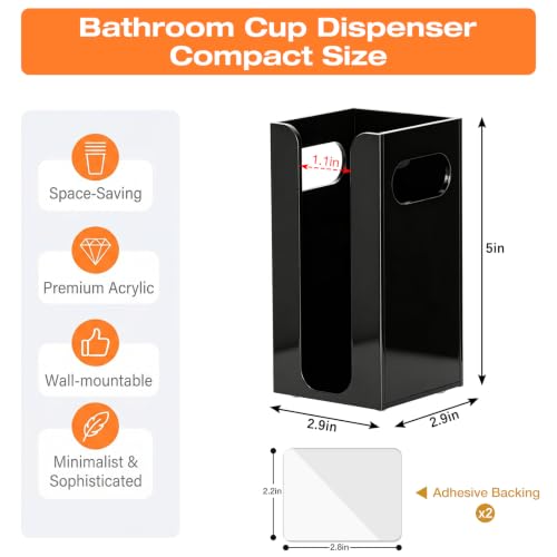Wall Mount Bathroom Cup Dispenser for 3oz Disposable Cups - Acrylic