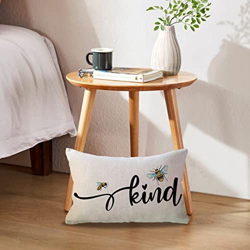 Bee Kind Lumbar Throw Pillow Cover - 12x20 Inch Farmhouse Decor