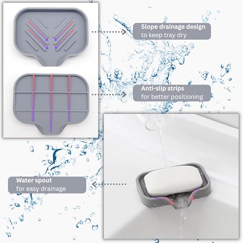 Carthoman Silicone Soap Tray with Drain Spout - Kitchen & Bathroom Organizer Set