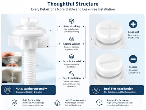 Toilet Seat Screws Replacement Kit - Universal Plastic Hardware Set