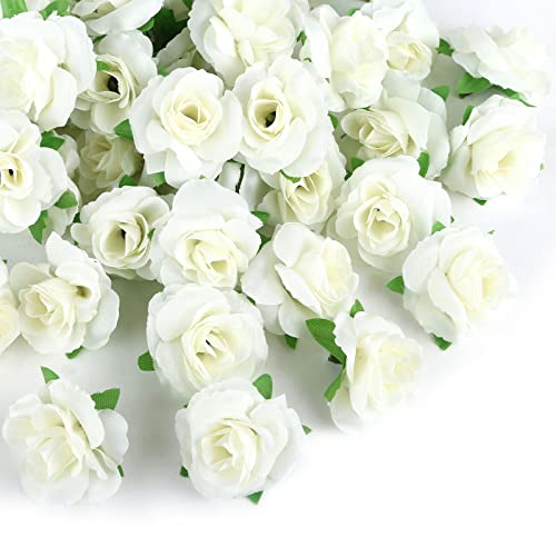 Kesote 50Pcs Mini Ivory Artificial Rose Heads - 1.6" Silk Flowers for Crafts & Decor