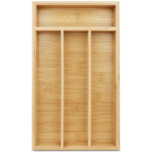 Silverware Drawer Organizer Bamboo Cutlery Tray with Grooved Dividers