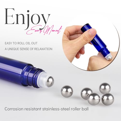10ml Cobalt Blue Glass Roller Bottles for Essential Oils, 12 Pack