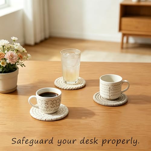 CHIYOSING Set of 8 Cotton Woven Coasters with Holder, Absorbent & Durable