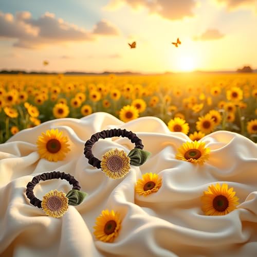 Brown Sunflower Hair Scrunchies 2-Pack Stretchy Elastic Ponytail Holders