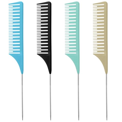 HJZHII 4-Piece Professional Highlighting Combs with Stainless Steel Rat Tail