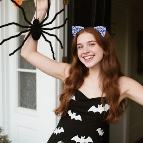 ASHONE Cat Ears Headband Cheetah Costume Hair Accessory (Light Blue)