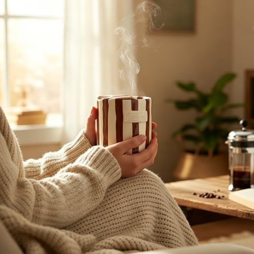 10oz Striped Ceramic Coffee Mug - Microwave & Dishwasher Safe