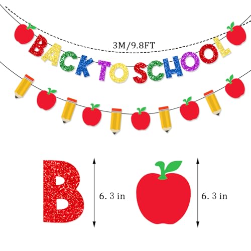 Pre-Strung Welcome Back to School Banner with Glitter Pencil Apple