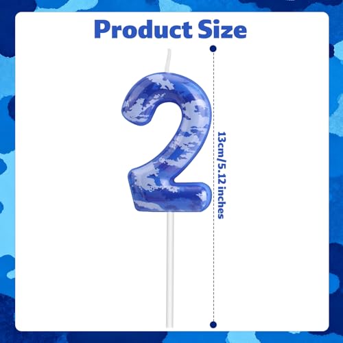 Camouflage Number 2 Birthday Candle - Blue Camo Army Cake Topper