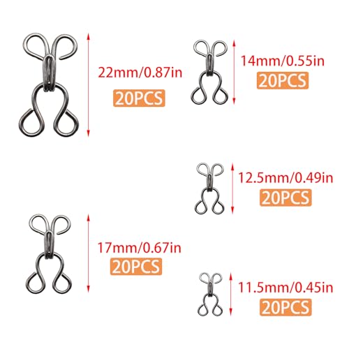 Lilaly 100 Sets Gun Black Hooks and Eyes for Sewing and Clothing Repair