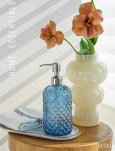 JASAI 18Oz Gem Patterned Glass Soap Dispenser - Stylish & Functional