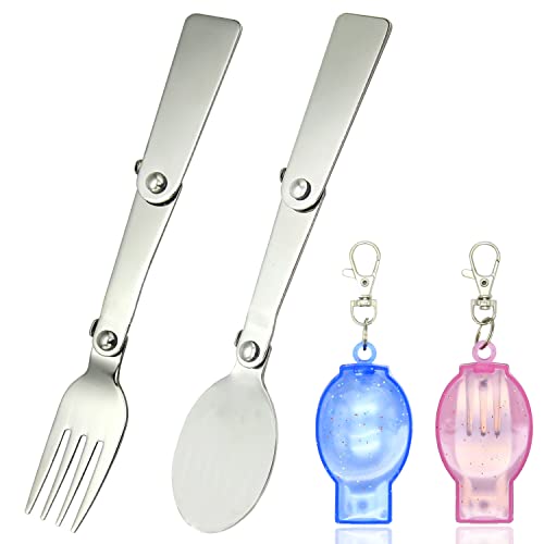 2PCS Folding Fork And Spoon Set With Case Portable Folding Tableware Set Portable Cutlery for Travel, Camping And Picnic