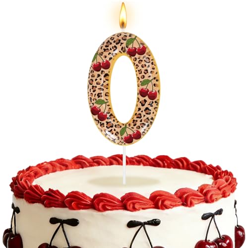 Cheetah Cherry Number 0 Birthday Cake Candle Topper - Y2K Design