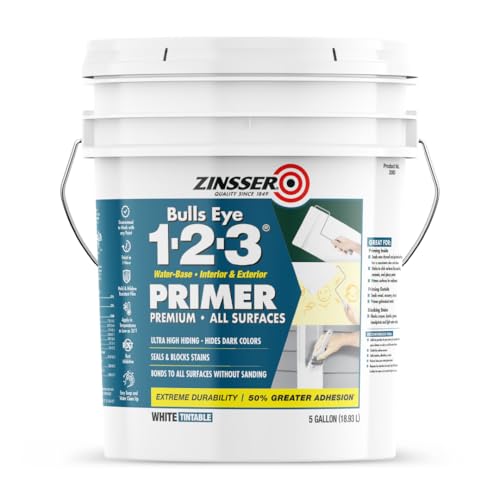 Zinsser Bulls Eye 1-2-3 Water-Base Primer & Sealer, White, 5 Gallon