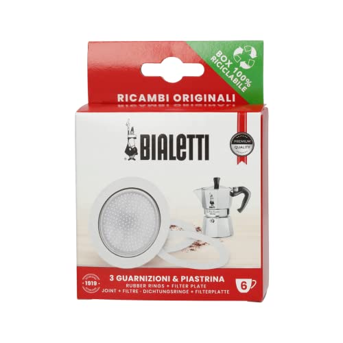Bialetti Moka Express Spare Parts - 6 Cup Gaskets & Filter Plate