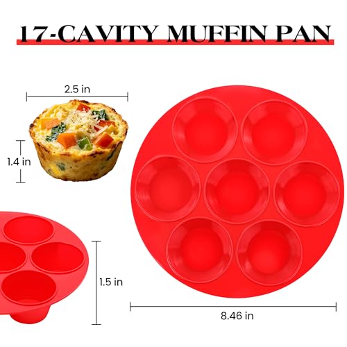 CAKETIME 7-Cup Silicone Muffin Pan for Air Fryer Oven, Nonstick Red