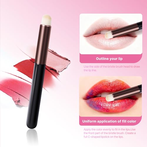 Gwxiq Round Tip Lip Brush Applicator Synthetic Makeup Brushes 3-Piece Set
