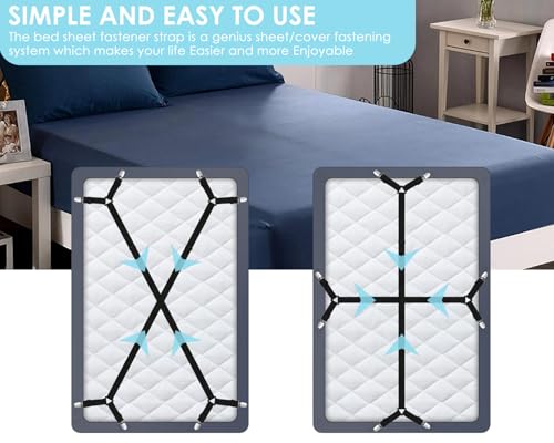 Adjustable Bed Sheet Holder Straps for Queen & King Beds - 2 Pack