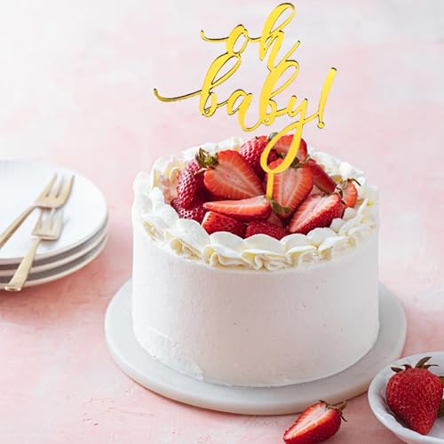 Oh Baby Cake Topper - Gold Mirror Acrylic for Baby Showers