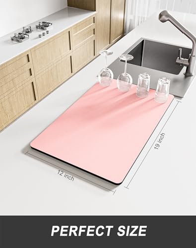 Rnivvi Super Absorbent Dish Drying Mat 12x19 - Pink Kitchen Decor
