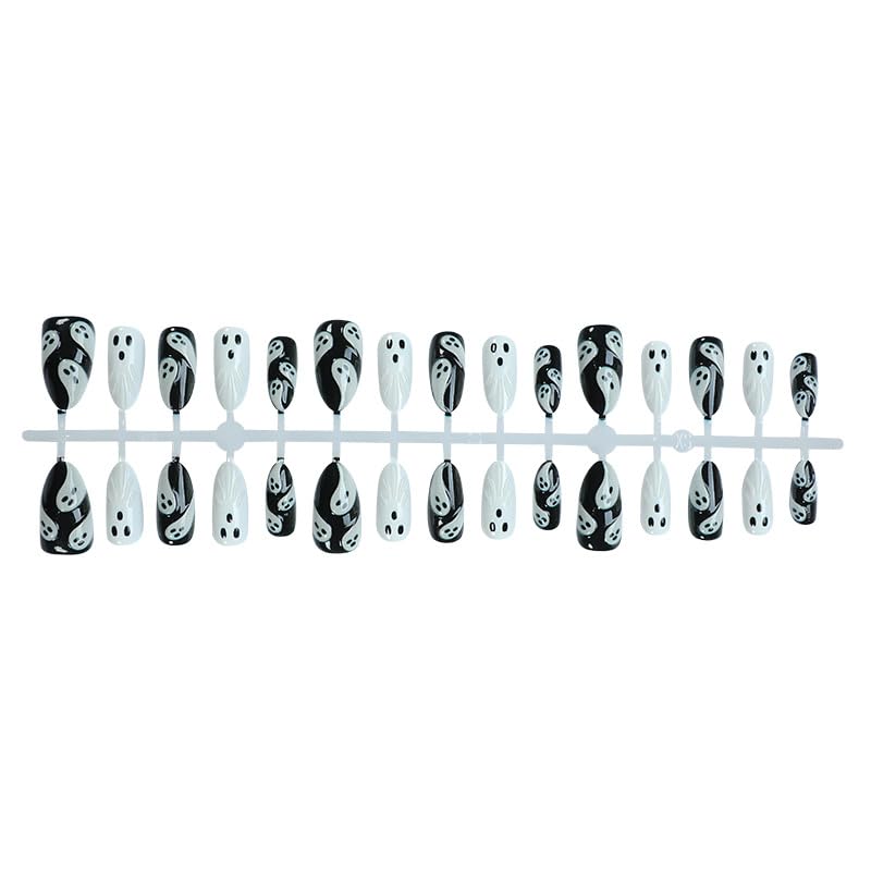 Halloween Press on Nails Medium Almond Ghost 3D False Nails 30Pcs