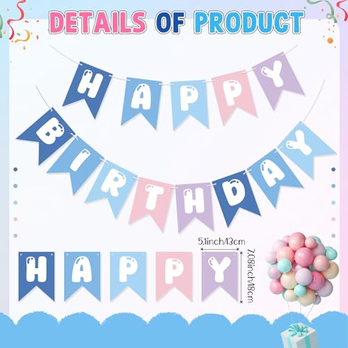 Cute Cartoon Blue Pink Happy Birthday Banner for Kids Party