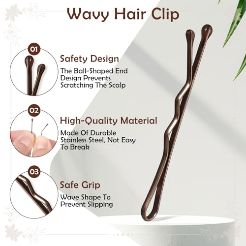 AOZUO Mini Bobby Pins - 50PCS 1.37 Inch Small Curved Wavy Metal Hairpins Brown