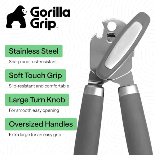 GORILLA GRIP Stainless Steel Manual Can Opener - Heavy Duty, Gray