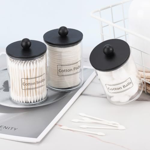 4 Pack Q-Tip Holder Set, 10oz Clear Bathroom Storage Jars with Wood Lids