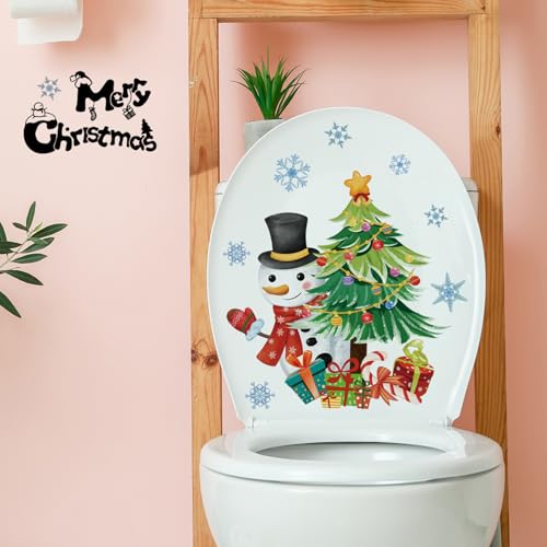 Christmas Toilet Seat Decals Snowman & Tree Waterproof Self-Adhesive Set