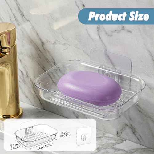 Adhesive Soap Dish for Shower Wall - Self-Draining Clear Plastic Holder