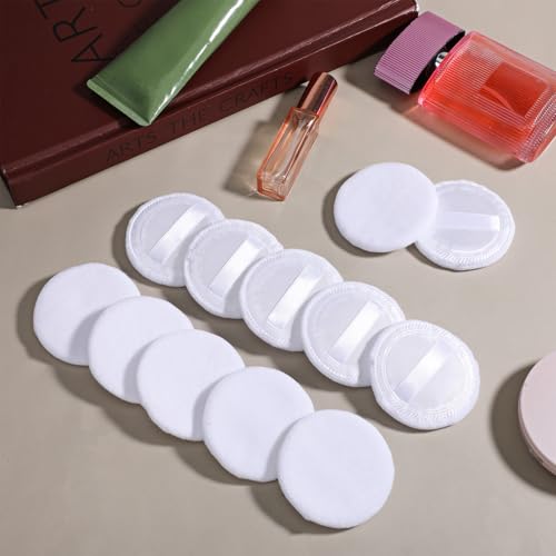 12 PCS Cotton Makeup Powder Puffs Washable Round Face Sponge Cushion with Ribbon